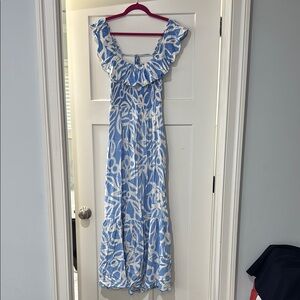 Lush Blue and White Ruffled Resort Maxi Dress NWT Size S
